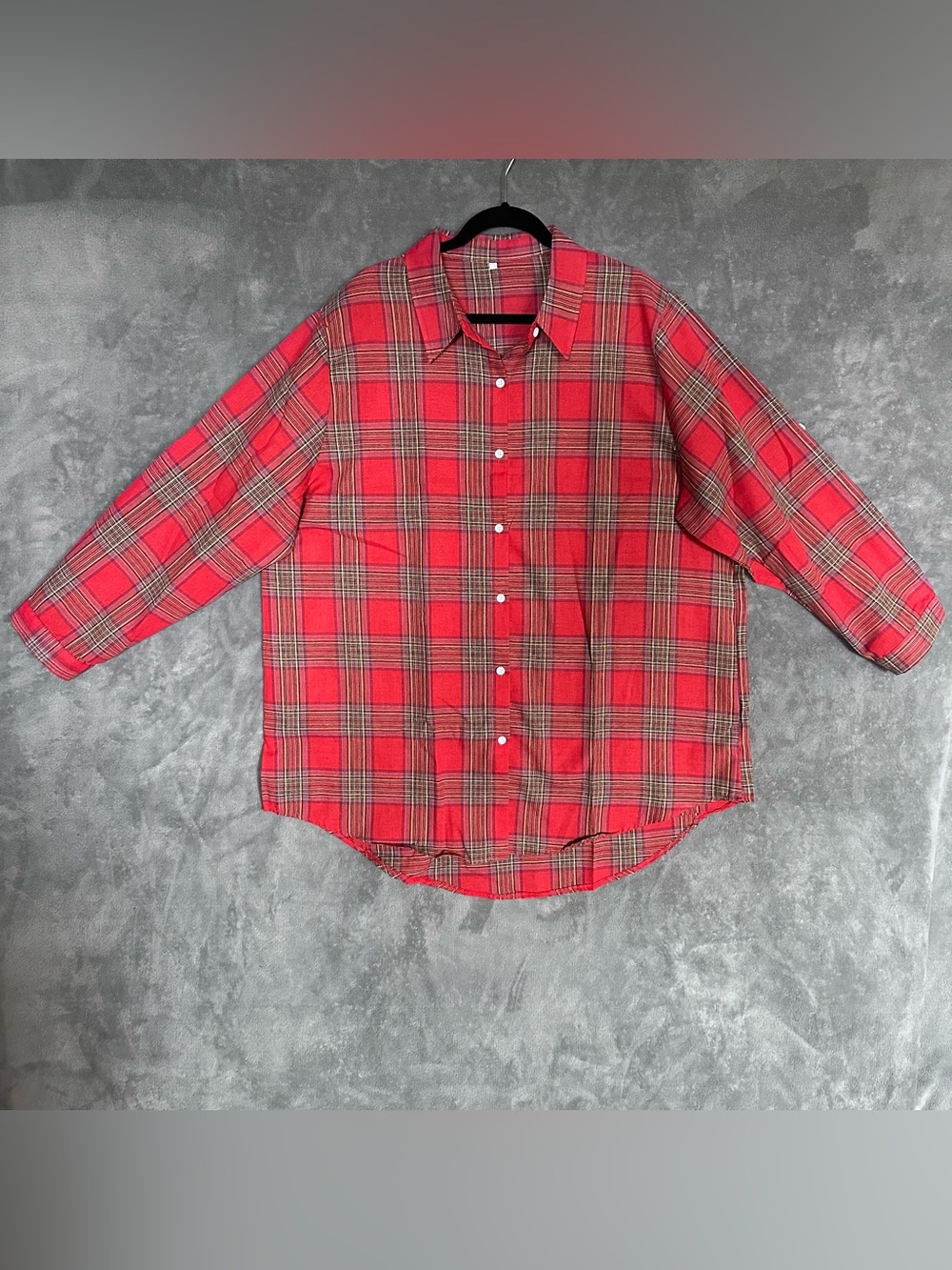 Linen Blend Red Plaid Button-Down Shirt 4X Coastal summer